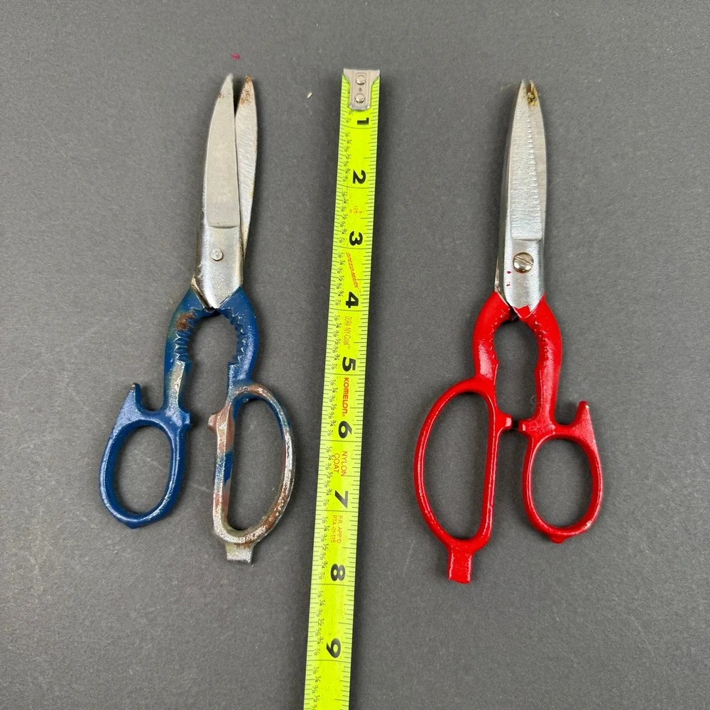 Vintage Heavy Duty Kitchen Poultry Herb Utility Shears Scissors Red/Blue